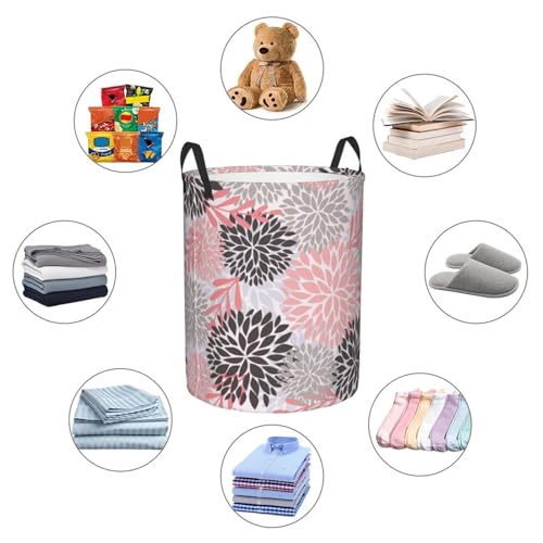 Gbuzozie Pink Chrysanyhemum Flowers Round Laundry Hamper Daisy Floral Storage Basket Toys Clothes Organizer Bin For Home Bathroom Bedroom Dorm Nursery, 38l