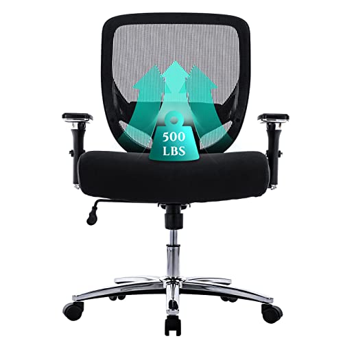 COLAMY Big and Tall Office Chair 500lbs, Heavy Duty Ergonomic Mesh Chair, Computer Executive Desk Chair with Wide Thick Seat, 4D Armrests, Adjustable Lumbar Support and Tilt-Black
