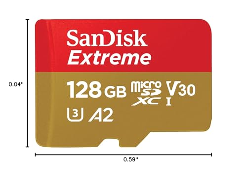 SANDISK 128GB Extreme microSDXC UHS-I Memory Card with Adapter - C10, U3, V30, 4K, 5K, A2, Micro SD Card - SDSQXAA-128G-GN6MA
