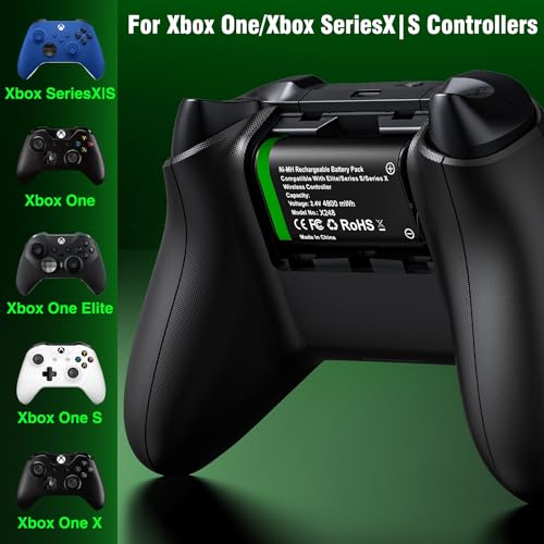 Xbox One Controller Battery Pack, 2x4800mWh Fast Charging USB Xbox Rechargeable Battery Pack Charger Station for Xbox Series X|S/Xbox One/Xbox One S/Xbox One X/Xbox One Elite Controller