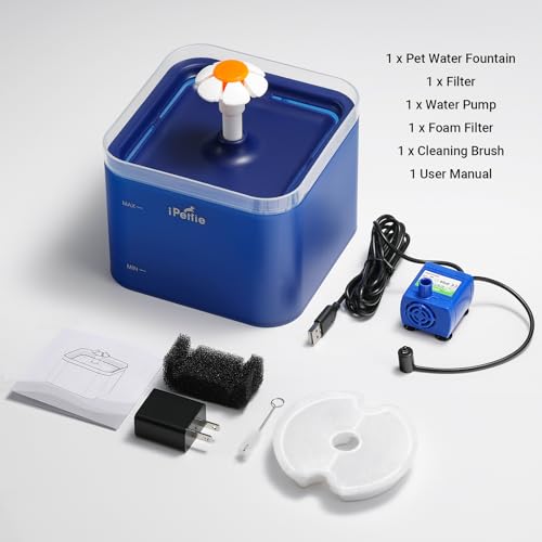 iPettie Neverland Cat Water Fountain with LED Light, 67oz/2.0L, Ultra Quiet Drinking Waterer, Automatic Filtered Water Dispenser, Water Purifier for Pets, Blue