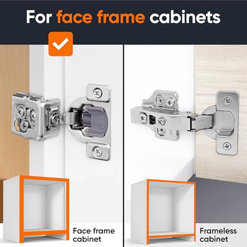 DecoBasics 100 Pack 1-1/4" Overlay Soft Close Cabinet Hinges for Kitchen Cabinets -Satin Nickel Self Closing Kitchen Cabinet Hinges Concealed with Built-in Soft Close Hinge Damper -3 Way Adjustability