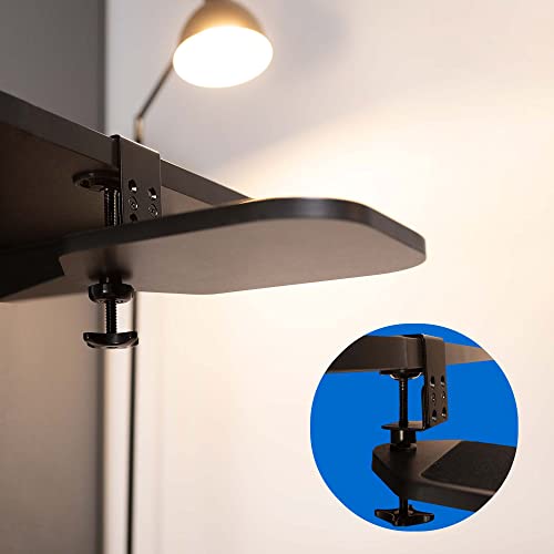 VIVO Clamp-on Wooden Mouse Pad Holder Platform, Adjustable Under Desk 360° Rotating Tray Rest Extension Attachment, up to 2 inch Desktops, Black, MOUNT-MS01B