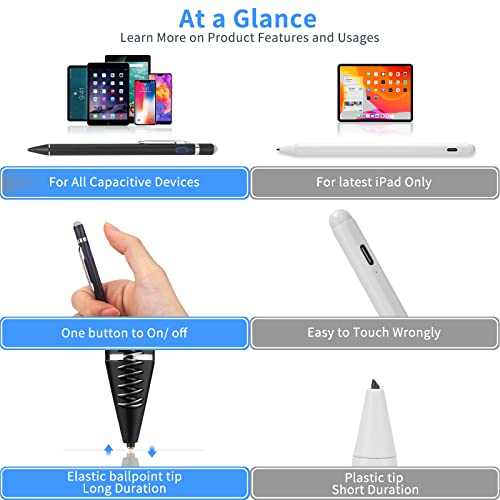 Evach Active Stylus Digital Pen with Ultra Fine Tip Stylus for iPad iPhone Samsung Tablets, Compatible with Apple Pen,Stylus Pen for iPad Pro, Black