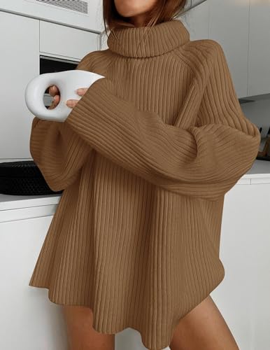 ZESICA Women's 2024 Winter Sweaters Oversized Turtleneck Long Sleeve Chunky Knitted Pullover Sweater Jumper Tops,Turquoise,Medium
