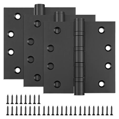 6 Pack Stainless Steel 4'' Door Hinges, 4in x 4in Heavy-Duty Ball Bearing Door Hinges with Square Corners for Exterior & Interior Doors, Silver