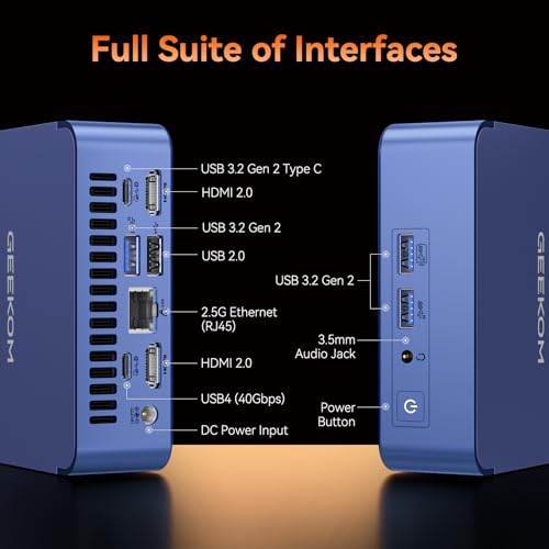GEEKOM AX8 Pro Ai Mini PC,AMD Ryzen R7-8845HS (8C/16T,up to 5.1GHz) Mini Computers, 32GB DDR5 5600Mhz RAM&1TB PCIe Gen 4 SSD, Mini Desktop Windows 11 Pro, AMD Radeon 780M /WiFi 6E/BT5.2/2.5G LAN