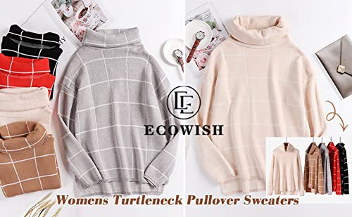 ECOWISH Women Fall Pullover Sweater Turtleneck Solid Long Sleeve Loose Casual Chunky Ribbed Knit Winter Sweaters Jumper Tops B-Caramel M