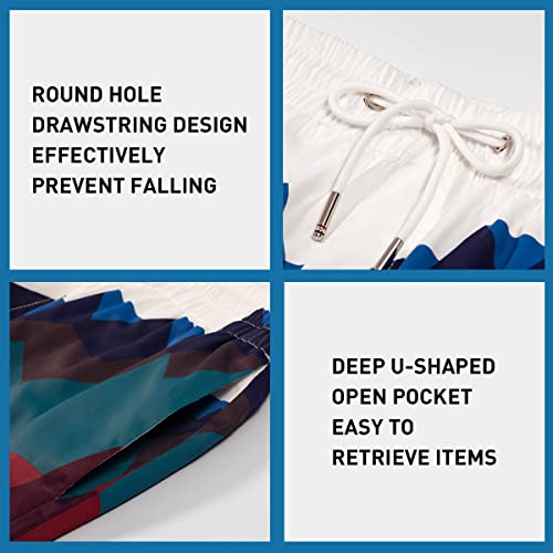 Arjen Kroos Mens Swim Trunks Quick Dry 5 Inch Inseam Swim Shorts for Men Bathing Suit with Pockets and Soft Lining Printed Swimwear Beach Shorts,AK2217-Deep Blue,Small