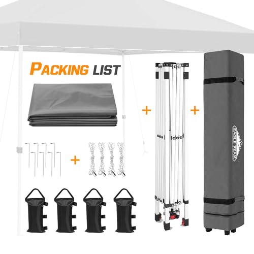 EAGLE PEAK Pop Up Canopy Tent with Wheeled Carry Bag, 8 Stakes, 4 Ropes, 4 Weight Bags, Easy Set Up Tent Canopy, 10x10 ft, 100sqft of Shade, White