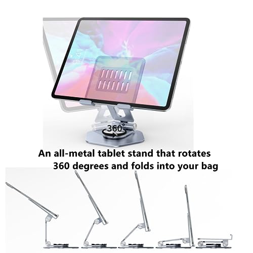PHEVOS Foldable Desk Stand for Phone & Tablet, 360° Rotation Adjustable Portable Aluminum Metal Phone Holder,Compatible with All Phone, Portable Monitor, Samsung,iPad Tablet(4-13 in Grey)