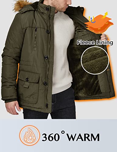 WenVen Men's Winter Coat Sherpa Lined Parka Jacket with Hood (Army Green, XL)