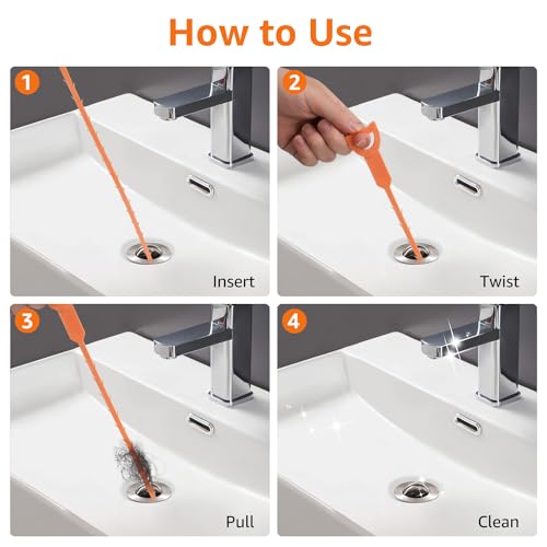 Amazon Basics Flexible Drain Clog Remover Snake Tool for Hair and Debris, Unclog Toilet, Sink, Shower, Bathtub, Sewer, 19.6-Inch, 12 Pack