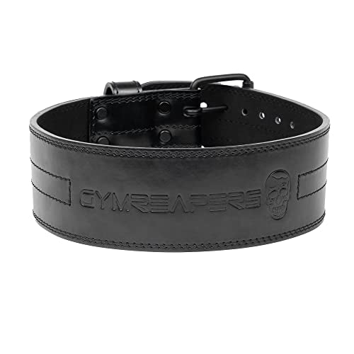 Gymreapers Weightlifting Belt 6MM Genuine Leather - Double Prong Power Belt Heavy Duty 4-Inch Wide - Strong, Stabilizing Back Support for Deadlifts, Squats Powerlifting (Black, 2X-Large)