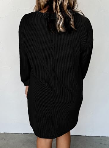 Acelitt Women's Casual Fall Dresses 2024 Fashion Crewneck Long Sleeve Loose Beach Ribbed Shift Mini T Shirt Dress Apricot Small