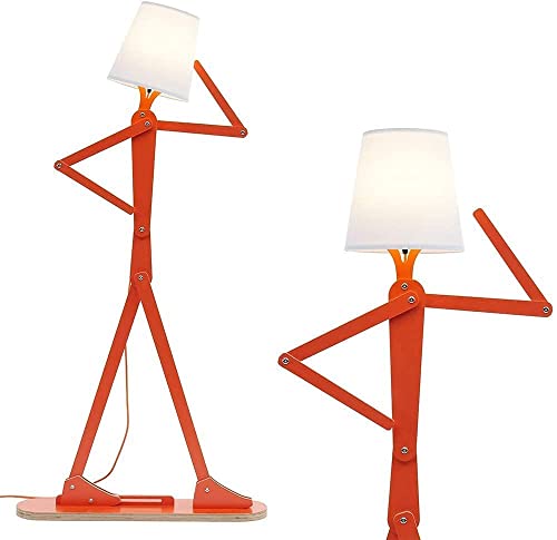 HROOME Cool Creative Floor Lamps Wood Tall Decorative Corner Reading Standing Swing Arm Light for Living Room Bedroom Office Farmhouse Kids Gift Idea- with LED Bulb (Oran Orange)
