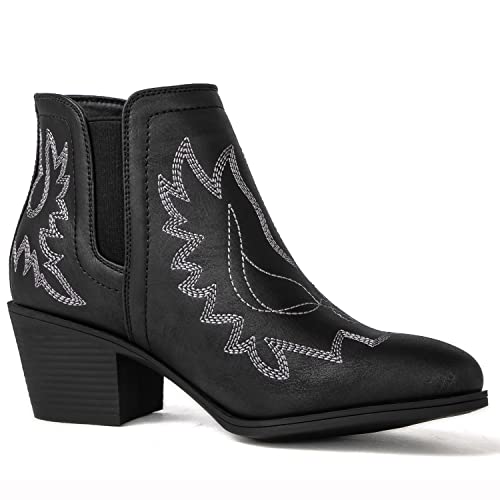GLOBALWIN Women's Metallic Silver Cowboy Boots Western Style Short Pull On Ankle Cowgirl Boots For Women Low Heel Size 6M