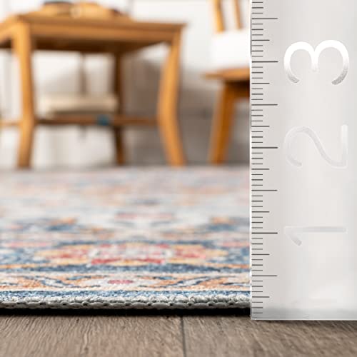 nuLOOM EMI Medallion 2x8 Spill Proof Machine Washable Runner Rug for Living Room Bedroom Dining Room Entryway Hallway, Blue Multicolor