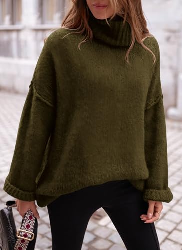 PRETTYGARDEN Women's Knit Oversized Sweater Fall Fashion Casual Long Sleeve Turtleneck Chunky Pullover Tops Winter Clothing (Wine Red,Medium)