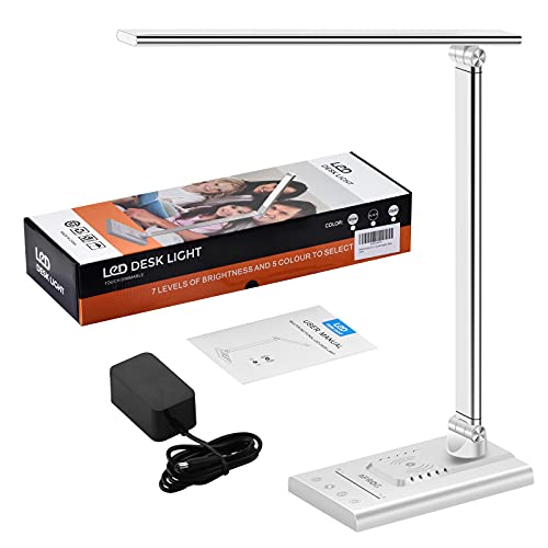 AFROG 5th Gen Multifunctional LED Desk Lamp with 10W Fast Wireless Charger, USB Charging Port,1800Lux Super Bright,5 Lighting Mode,7 Brightness, Touch Control, Auto Timer, 15W Office Table Lamp