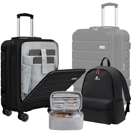 KEYTANG Explorer Lightweight Hardside Expandable Luggage Spinner Wheels Suitcase W/TSA Lock, Black, New-3 Piece Set