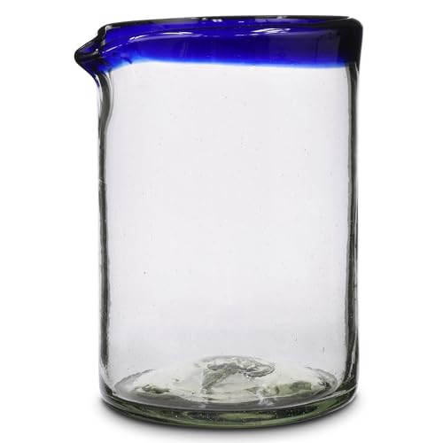 Cairn Craft Recycled Glass Handblown Cocktail Mixing Glass - Clear with Blue Rim - 750mL / 26 oz