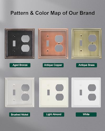 TREEWELL 2-Pack Double Toggle Light Switch Cover Plate, Pearls Decorative Dual Switch Plate Covers, Aged Bronze 2 Gang Metal Wall Plate, Corrosion Resistant