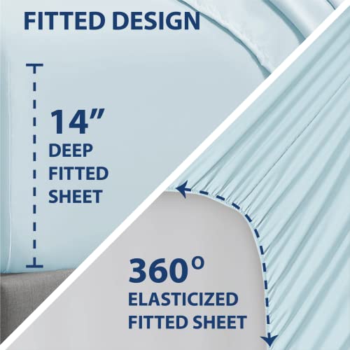 Swift Home Smart Sheets, Ultra Soft Brushed Microfiber 4-Piece Sheet Set, Fitted Bed Sheet with Side Storage Pockets – Navy, Full