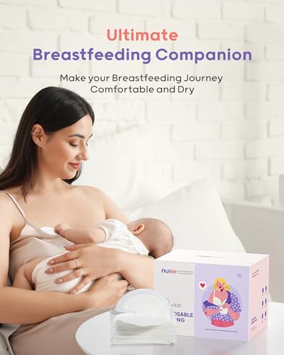 Nuliie Super Absorbent & Featherlight Disposable Nursing Pad, Stay Dry, Soft & Breathable Breast Pad for Leaking Milk, Leakproof, Individually Packaged Breastfeeding Essentials for Moms (100 Count)
