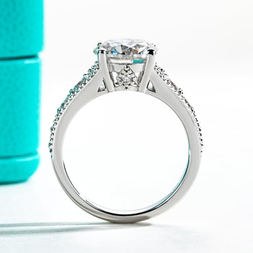 AnuClub 3.8cttw Round Cut Halo Moissanite Engagement Rings D Color VVS1 Round Cut 14K White Gold Plated 925 Sterling Silver Anniversary Wedding Promise Ring, Christmas Gift for Women 10