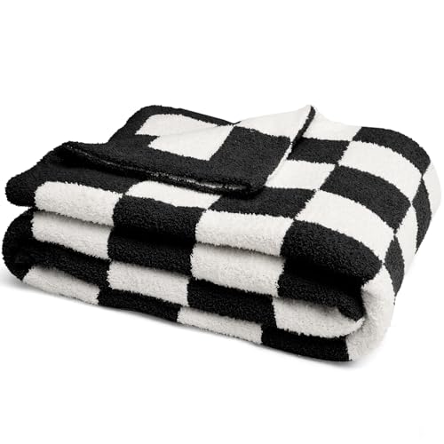 PHF Checkered Twin Blanket, Soft Knit Fluffy Aestheic Grid Blanket, Cozy Lightweight Checkerboard Fleece Blanket for Couch Bed Sofa, Sage Green, 60" x 80"