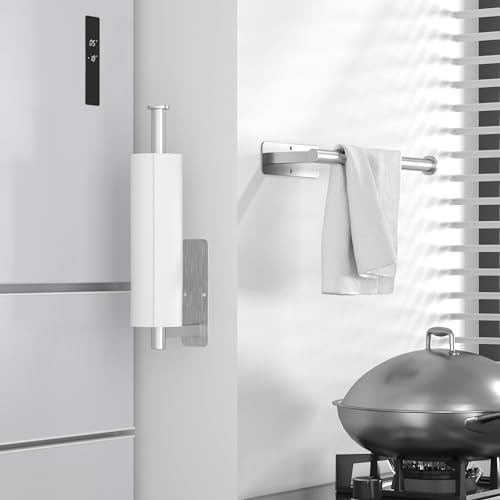 ASTOFLI Self Adhesive Paper Towel Holder Under Cabinet No Drilling 2 Pack, Under Cabinet Paper Towel Holder Wall Mount, Hanging Paper Towel Holder Adhesive, Peel and Stick Paper Towel Holder (Black)