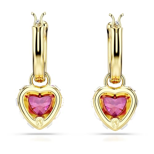 Swarovski Chroma Drop Earrings, Red Heart-Shaped Stones and Clear Square-Cut Crystals in a Gold-Tone Finished Setting, Part of the Swarovski Chroma Collection