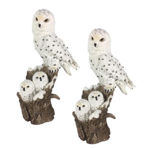 ICE ARMOR 2-PC Gift Set 11.5" H Snow Owl with Babies Figurine Statue Ornament Home Room Office Decor Ideas for Housewarming, Holidays and Birthdays