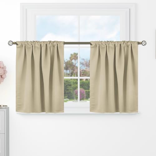 BGment Short Kitchen Curtains 36 Inch Length for Half Windows - 34 x 36 inch Curtains Rod Pocket and Back Tab Thermal Insulated Room Darkening Curtains for Cafe Room, 2 Window Panels, Navy