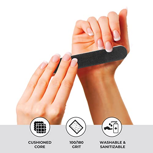 ForPro Professional Collection Mini Foam Board, Black, 100/180 Grit, Double-Sided Manicure Nail File, Individually-Wrapped, 3.5” L x .5” W, 50-Count