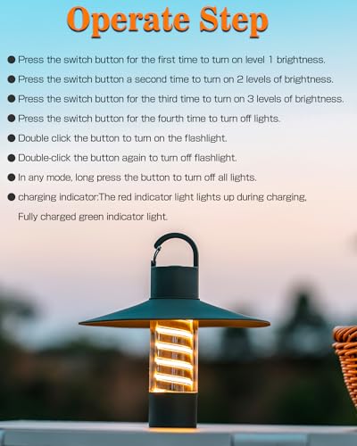 LED Lantern, Rechargeable Flashlight, 2000mAh Camping Lantern, 3 Lighting Modes, Dustproof and Splashproof, Suitable for Outdoors, Solo Camping, Fishing (Black)