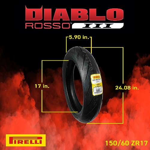 Pirelli Diablo Rosso III Motorcycle Tire Set: 120/60 ZR 17 M/C Front & 150/60 ZR 17 M/C TL Rear- High Performance, Durable for Sport/Street Bikes (2 Pack)