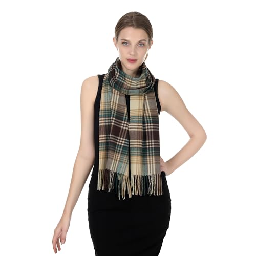 TZ Promise Herringbone Houndstooth Checked Pattern Cashmere Feel Classic Soft Luxurious Winter Scarf For Men Women (Herringbone Beige)