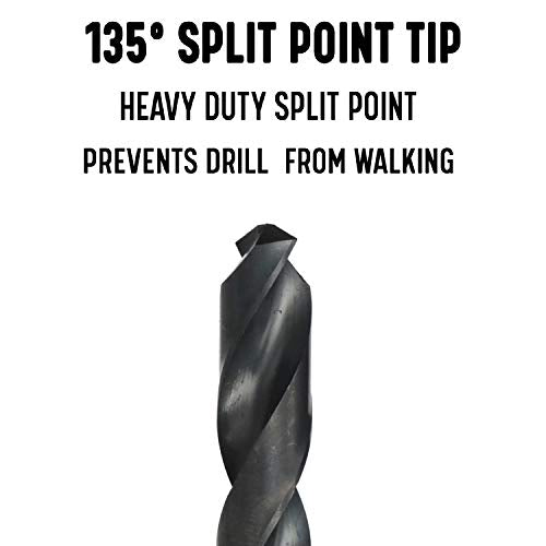 Drill America DWDST Series High-Speed Steel Screw Machine Length Drill Bit, Black Oxide Finish, Round Shank, Spiral Flute, 135 Degrees Split Point, 19/64" Size (Pack of 12)