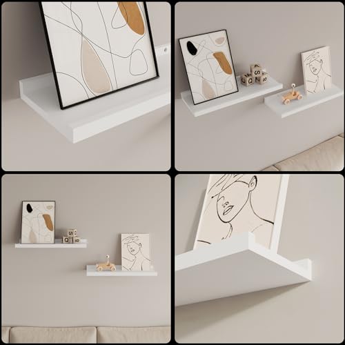 BONTEC Floating Shelves Set of 2, Wood Wall Mounted Shelves with Lip, 16 inch Bathroom Shelves for Bathroom, Bedroom, Living Room and Kitchen Wall Organizer up to 22lbs, Black