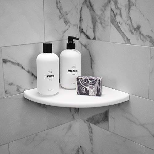 Questech Decor Corner Shower Shelf, Shower Shelf for Inside Shower Tiled Walls, Bathroom Shower Corner Storage, 9 Inch Corner Shelf Shower Caddy Classic Flatback, Bright White Matte