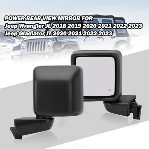MOFOAP Driver Side Mirror for 2018-2023 Jeep Wrangler JL/2020 2021 2022 2023 Gladiator JT,Mirror Assembly with Heated,Manual Folding Without Turn Singal/Blind Spot,Replace 68281890AE 68281890AB