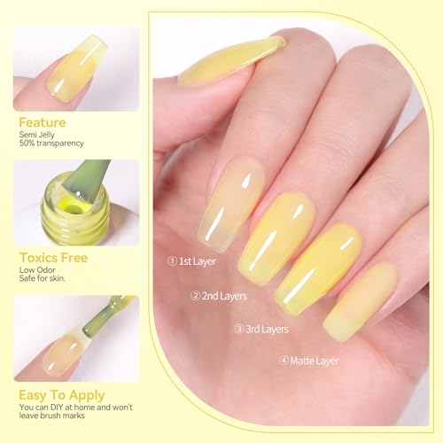 Born Pretty Jelly Gel Nail Polish Ice Jelly Neon Halloween Gel Polish Crystal Transparent Gel Polish Set Yellow Green Blue Purple Hot Pink Nail Art Varnish Manicure 6PCS Halloween's Collection Gift
