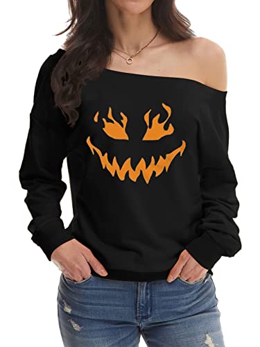 LOTUCY Halloween Pumpkin Face Sweatshirts Womens Jack O' Lantern Pumpkin Pullover Cute pumpkin Long Sleeve Shirt