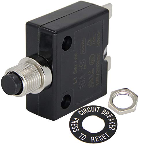 RKURCK 125-250V AC 50V DC Push Button Circuit Breaker 10Amp Thermal Overload Protector L1 Series Manual Reset Thermal Circuit Breaker 10A