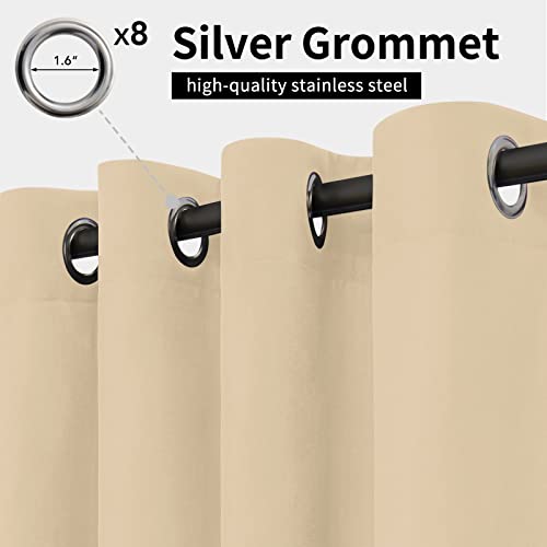 Easy-Going Outdoor Curtains Waterproof Windproof Weatherproof Curtain for Patio, Cabana, Porch, Pergola and Gazebo, Grommet Top and Tab Bottom Drape, 1 Panel, 110x120 inch, Beige