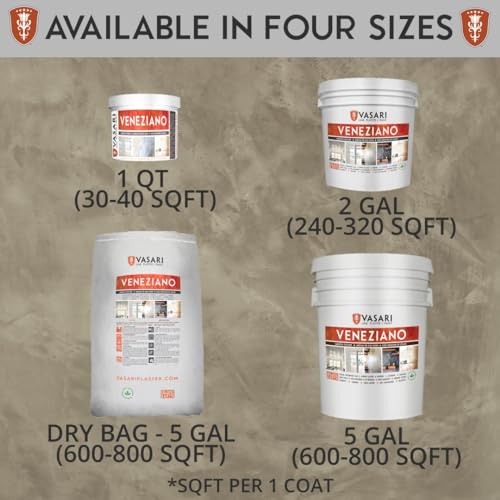 VASARI Lime Plaster and Paint | Veneziano Plaster (Smooth Finish) | Made from Natural Lime and Powdered Marble | color: Natural White #1 | size: 1 Quart wet mix
