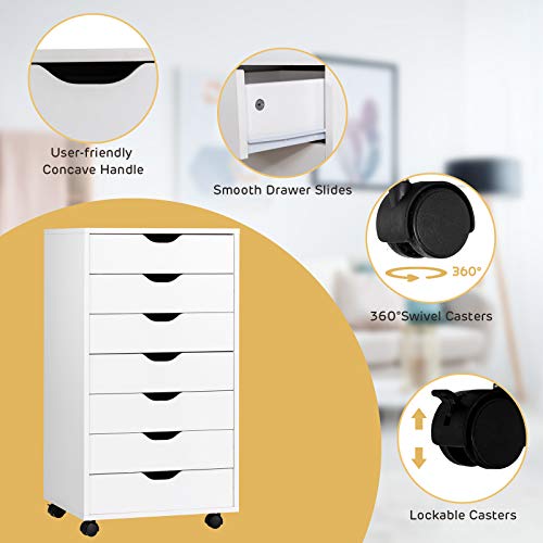 Giantex 5-Drawer Storage Cabinet, Mobile Lateral File Cabinet with Drawers, Wheels, Rolling Chest of Drawers, 19.5" x 16" x 25.5" for Office Under Desk Living Room, Study