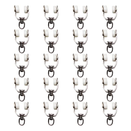 Yinpecly 20Pcs Curtain Track Rollers Stainless Steel Frame Twin Wheeled Carriers Drapery Rail Sliding Glider for Windows Shower Curtain Tracks 0.43" Dia